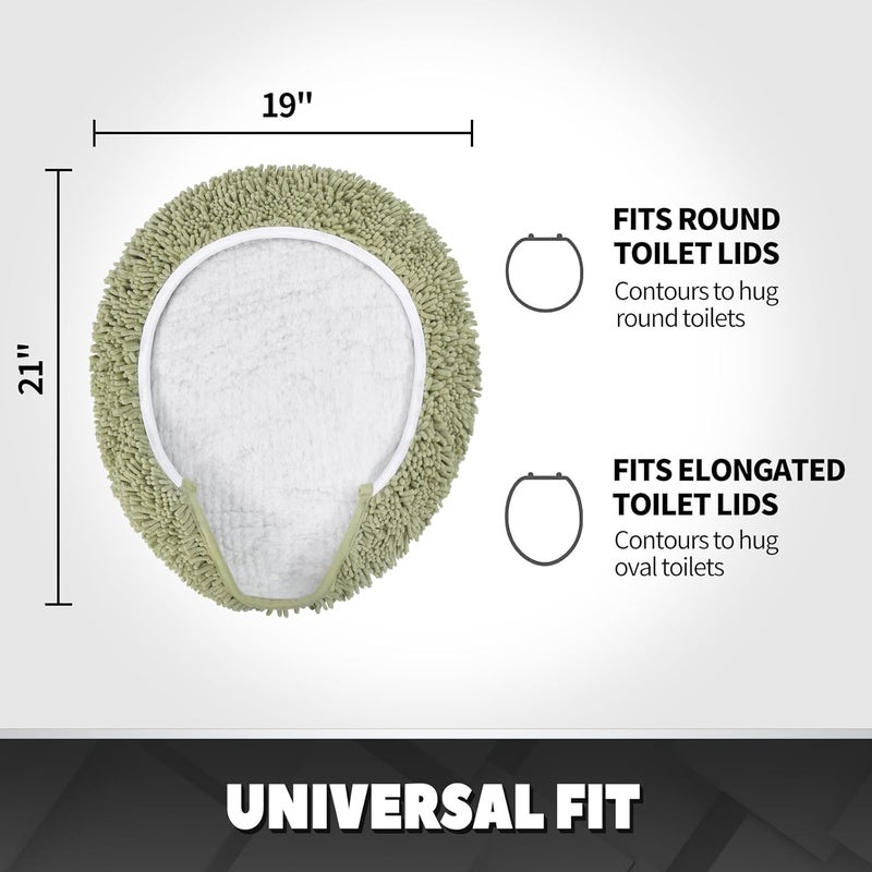 TREETONE Shaggy Chenille Bathroom Toilet Lid Cover, Ultra Soft Plush Seat Covers, Fluffy Absorbent, 19x21 Inches, Standard Toilet Lids for Bathroom Machine Wash & Dry, Sage Green - Image 2